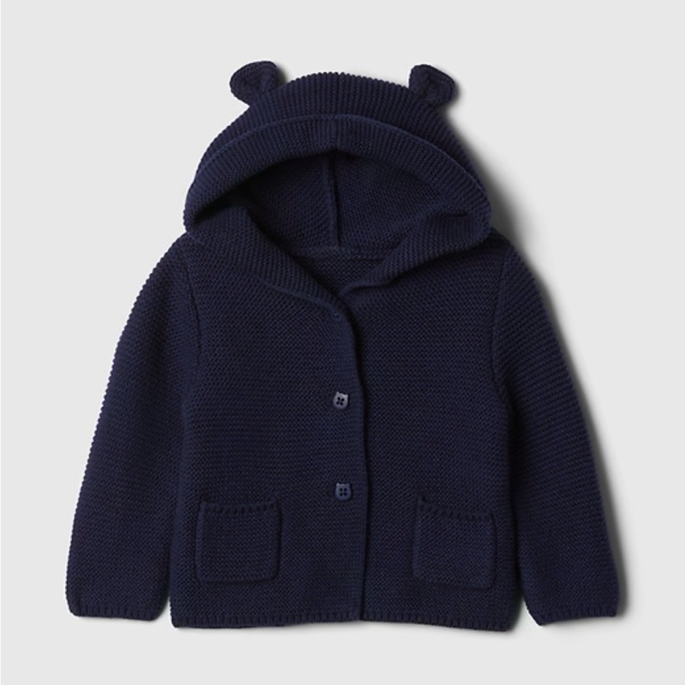 GAP Navy Baby Bear Hooded Cardigan with Ear Detail Size three to six months